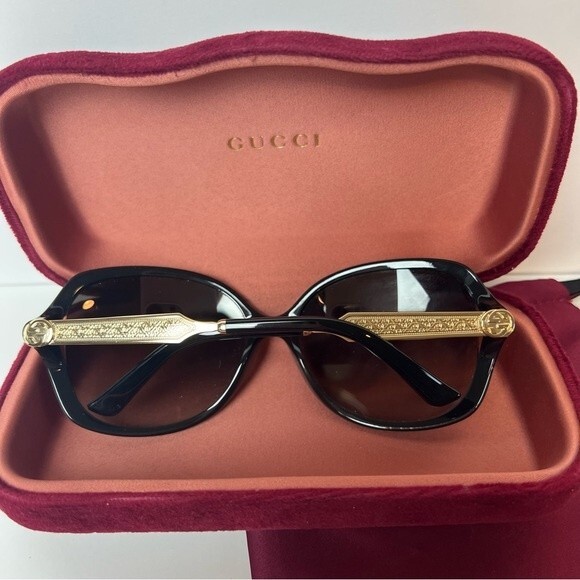 Gucci Womens Sunglasses GG0076S 002 Black/Gold Frames - Picture 7 of 15